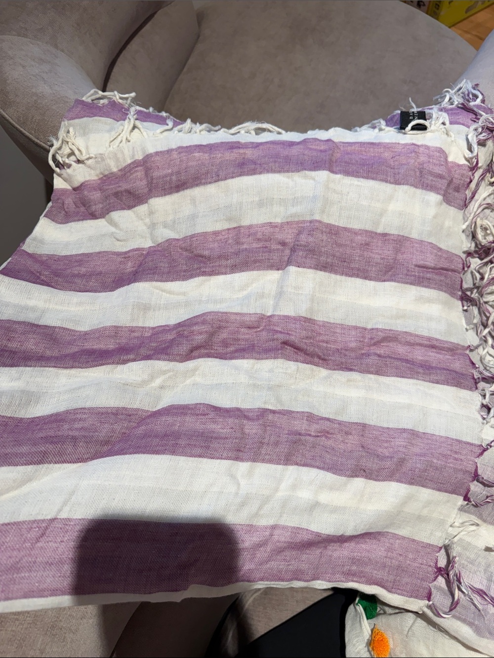 Barneys New York Purple & White fringed Striped scarf wrap